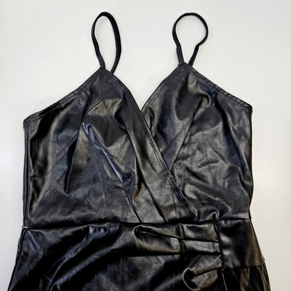 NEW Roma Lyssa Black Faux Leather Wrap Mini Dress Small Yandy - Picture 3 of 6